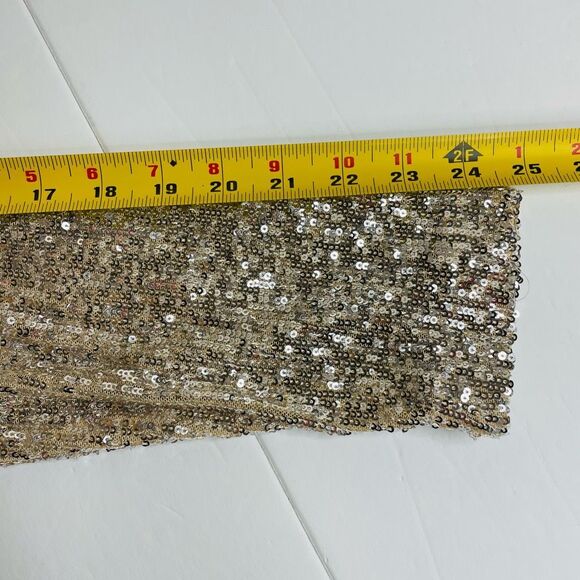 Calvin Klein Long Sleeve Faux Wrap Sequin Knee Length Dress Champagne Beige Gold - Picture 10 of 13